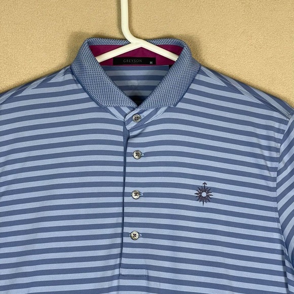 Greyson Polo Shirt Adult Medium Blue Striped Golf Rugby Preppy Short Sleeve Mens - Picture 2 of 11